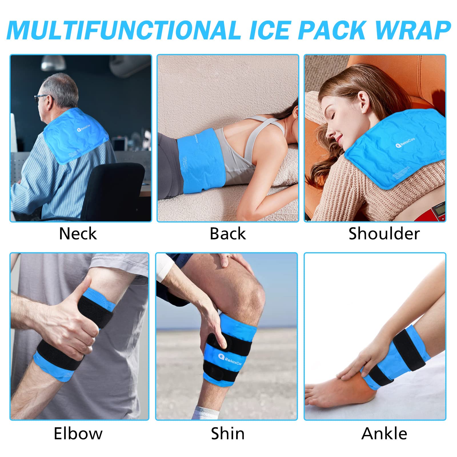 RelaxCoo XXL Knee Ice Pack Wrap, Reusable Cold Pack for Knee Injury Pain and Swelling Relief
