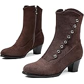 LanreyTaley Women's Victorian Ankle Boots Suede Booties Vintage Chunky Heel Cute Dress Shoes