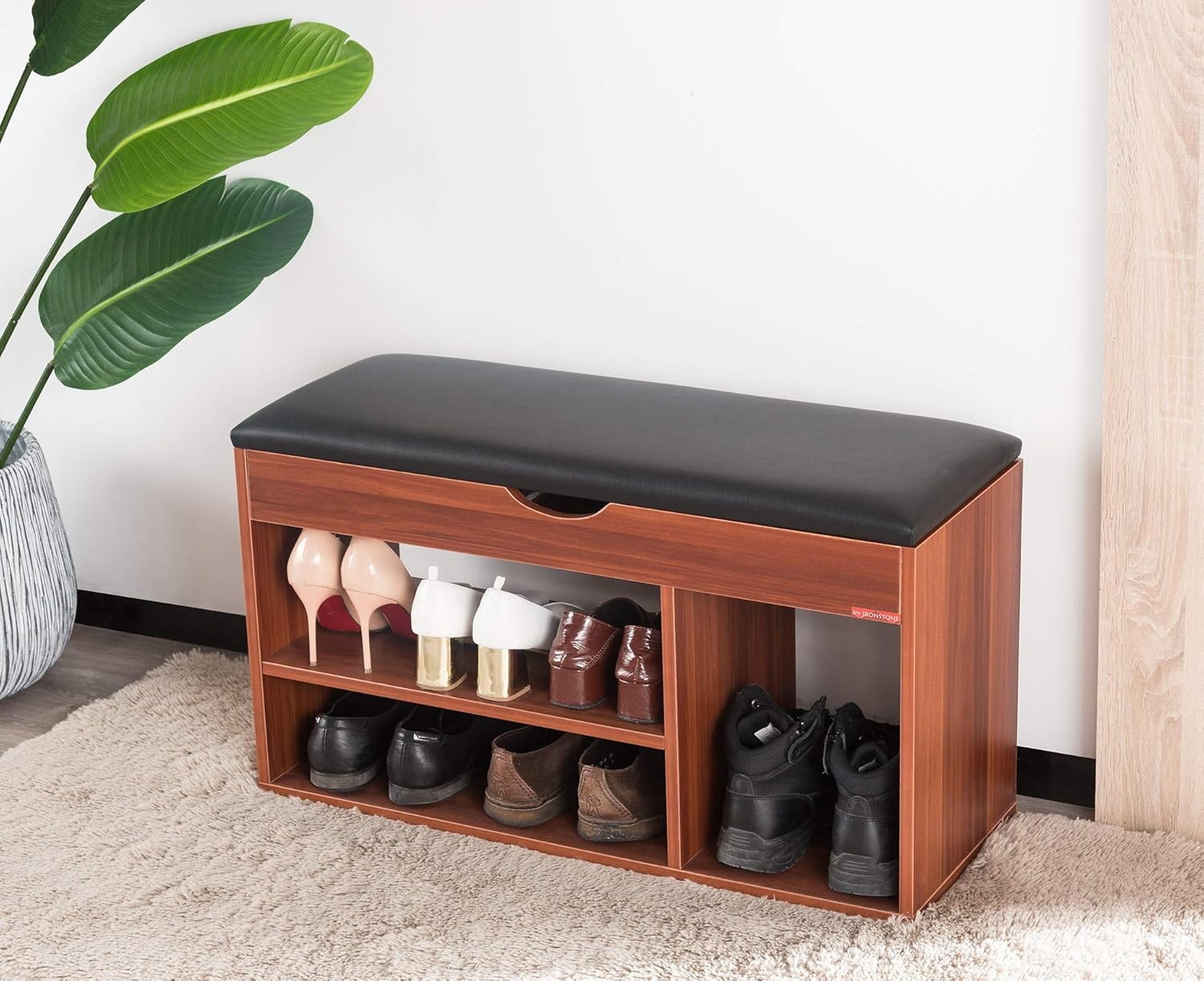 Mr IRONSTONE Shoes Bench Boot Organizing Upholstered Shoe Rack Entryway Storage, 2-Tier & 1- Hidden Compartment: Kitchen & Dining