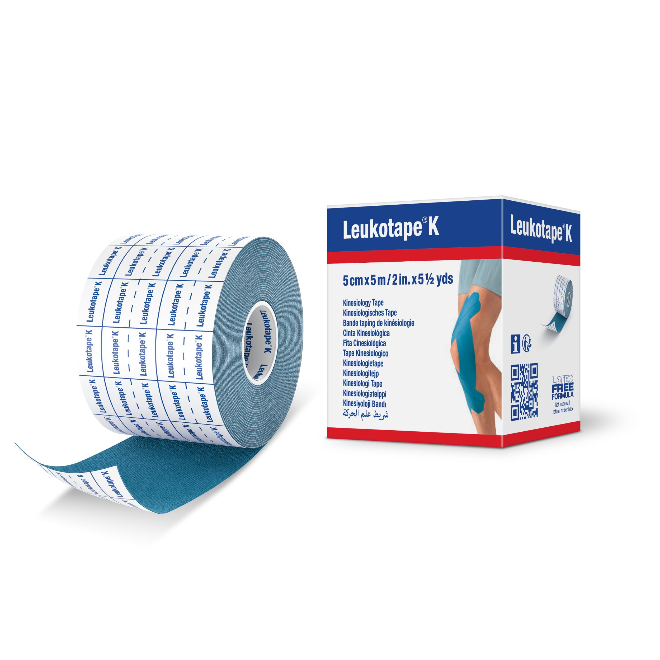 Leukotape K Kinesiology Tape for Muscle Support and Pain Relief - 5cm x 5m, Blue, 1 Roll