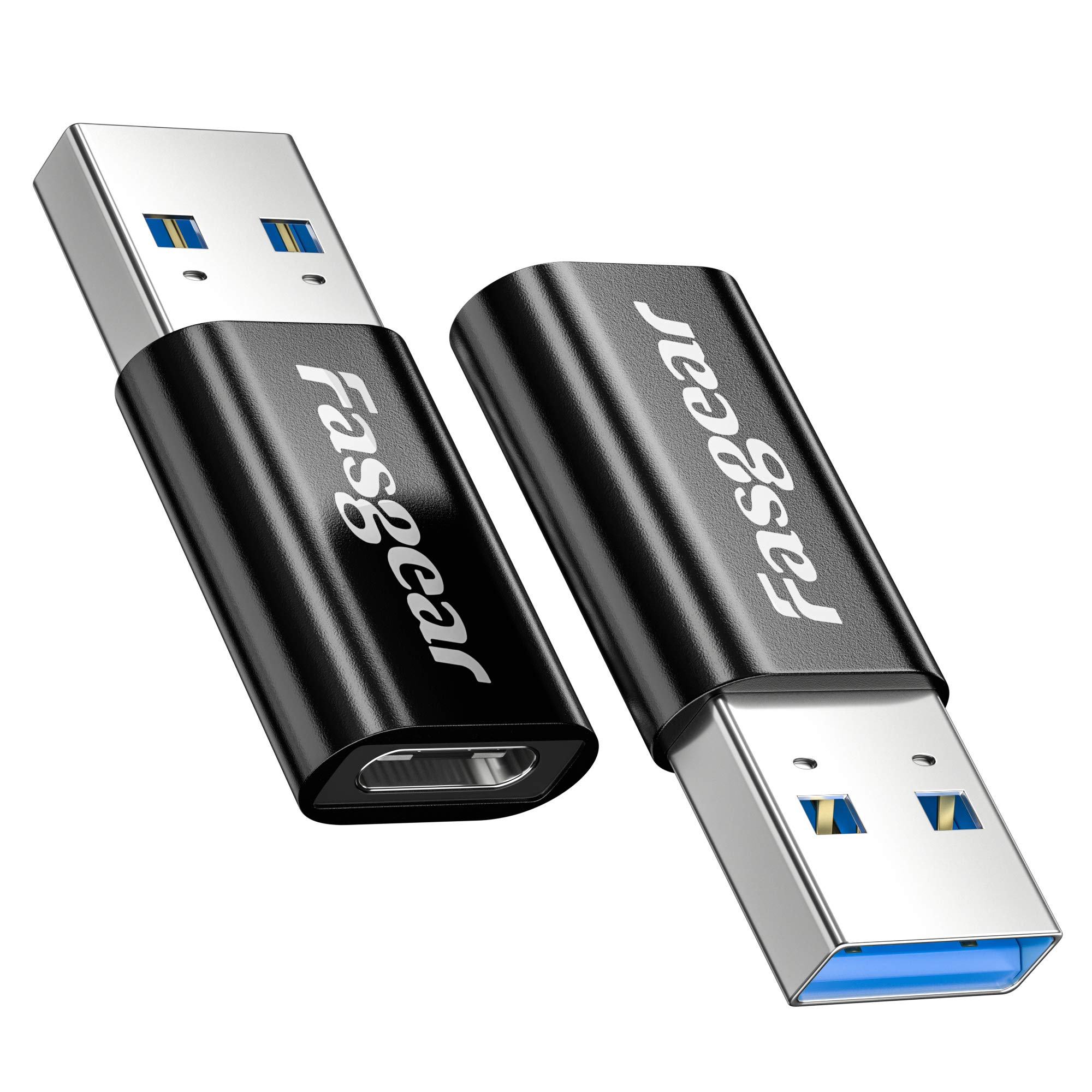Fasgear USB to Type C Adapter, 2 Pack USB 3.0 Male to USB C 3.1 Female Sync and Charging Adapter Compatible with Cellphone, Desktop PC, Hard Disk, Type C Cable, and More (2 Black)
