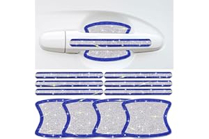 Gengki 10PCS Car Door Handle Bling Rhinestones Stickers, Gray Universal Auto Door Handle Safety Reflective Strips Blue White
