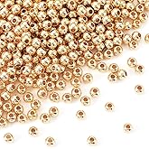 Bestewelry 400Pcs 4mm 14K Gold Plated Filled Beads Brass Round Spacer Beads Seamless Smooth Metal Loose Beads for DIY Crafts Necklace Bracelet Jewelry Making