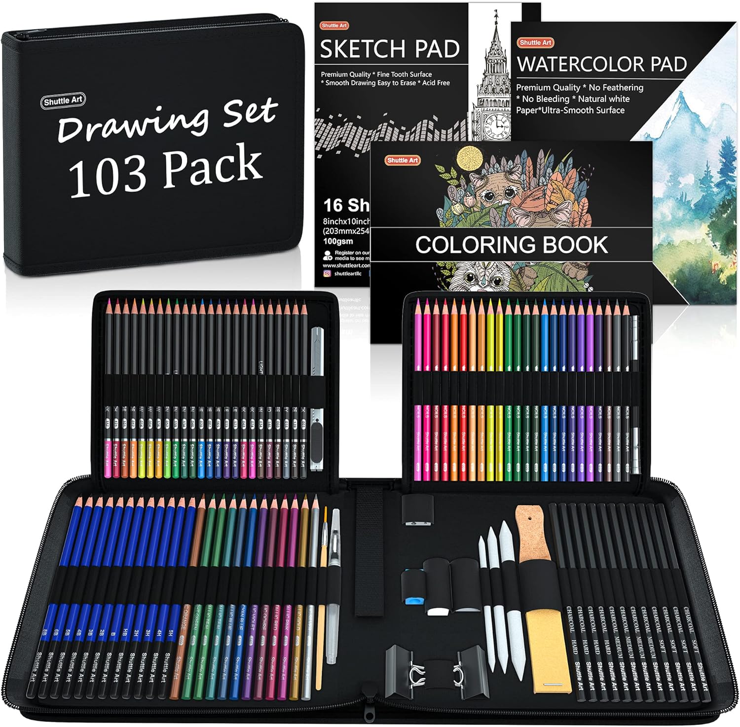 Drawing Kit, Shuttle Art 103 Pack Drawing Pencils Set, Sketching and Drawing Art Set with Colored Pencils, Sketch and Graphite Pencils in Portable Case, Drawing Supplies for Kids, Adults and Artists : Office Products