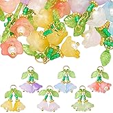 COGCHARGER 36Pcs 6 Color Flower Charms for Jewelry Making Charms Mix Color Stainless Steel Glass Beads Floral Pendants for Bracelet Necklace Earring Keychain DIY Supplies