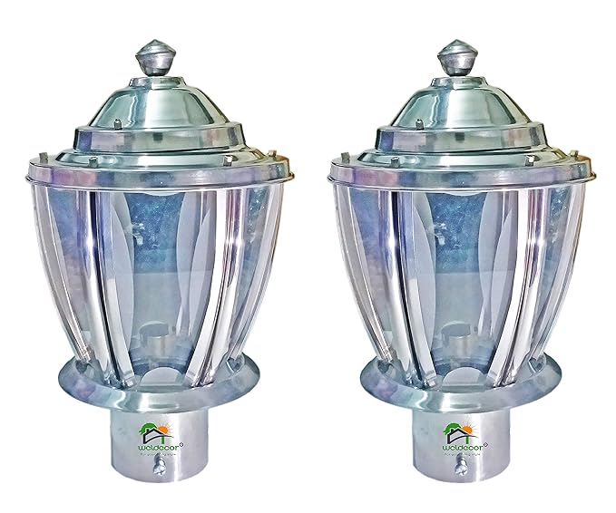 Weldecor  SS Steel Silver Colour Gate,Pole,Piller,Garden landscap Lamp/Light Pair(2 pc)