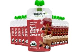Sprout Organic Baby Food, Stage 2 Pouches, Apple Oatmeal Raisin with Cinnamon, 3.5 Oz Purees (Pack of 12)