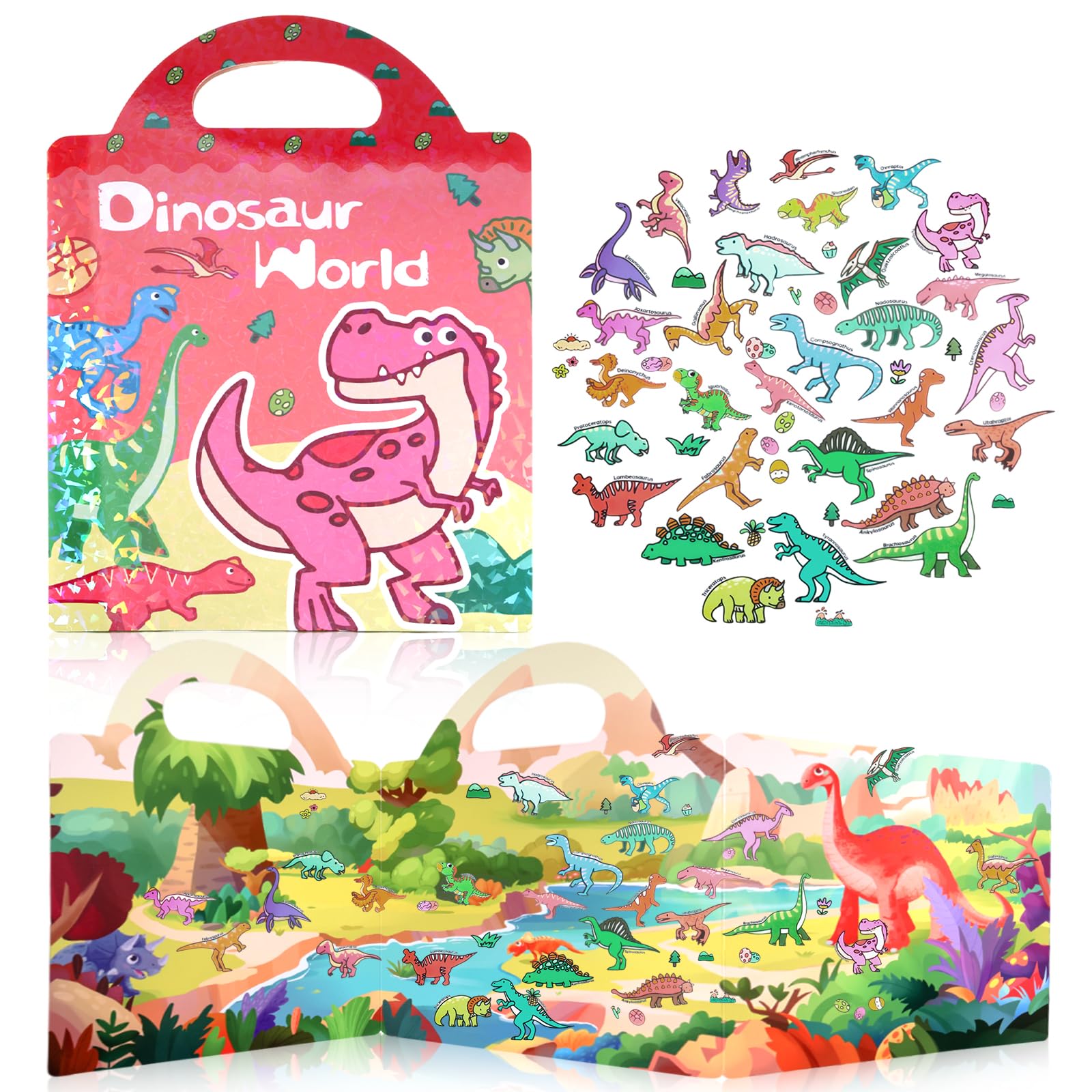 iewrtcin Dinosaur Sticker Book, Reusable Sticker Book for 2 3 4 5 6 Year Olds Toddlers, Kids Stickers for Toddlers Age 2+, Toddler Activity Books for 3 Year Olds for Boys Girls