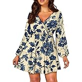domirica Lantern Sleeve Dress for Women Floral 2025 Fashion Empire Waist Swing Flowy Ruffle V Neck A Line Holiday Mini Dress