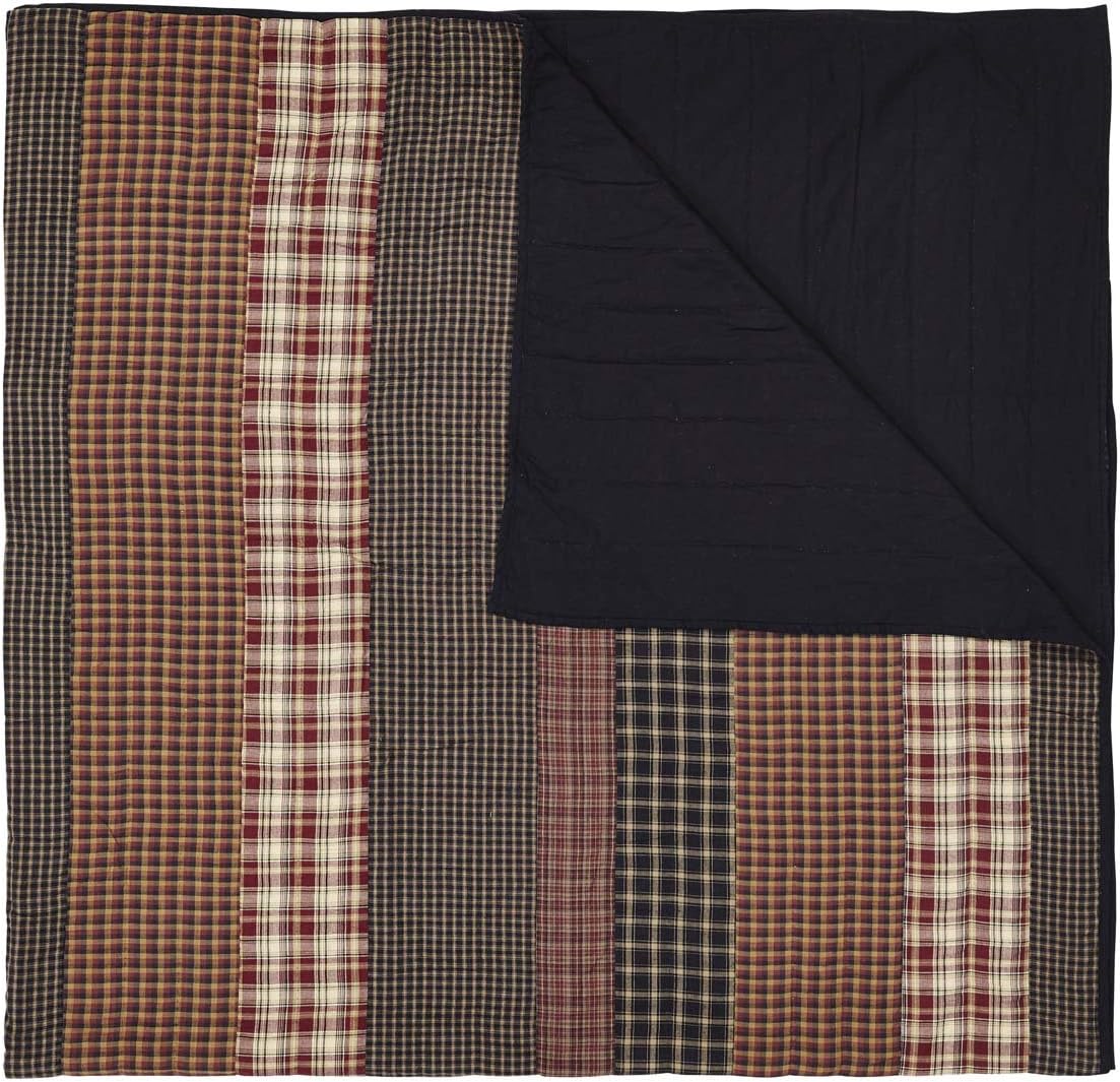 VHC Brands Rustic Beckham Cotton Pre-Washed Patchwork Striped Square Queen Bedding Accessory, Quilt 90x90, Rust Red: Home & Kitchen