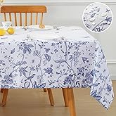 Honellaty Blue and White Floral Tablecloth 60 x 84 Inch, Vintage Rectangle Table Cloth, Spill-Proof Stain Resistant Decorative Fabric Table Cover for Dining, Party, Picnic