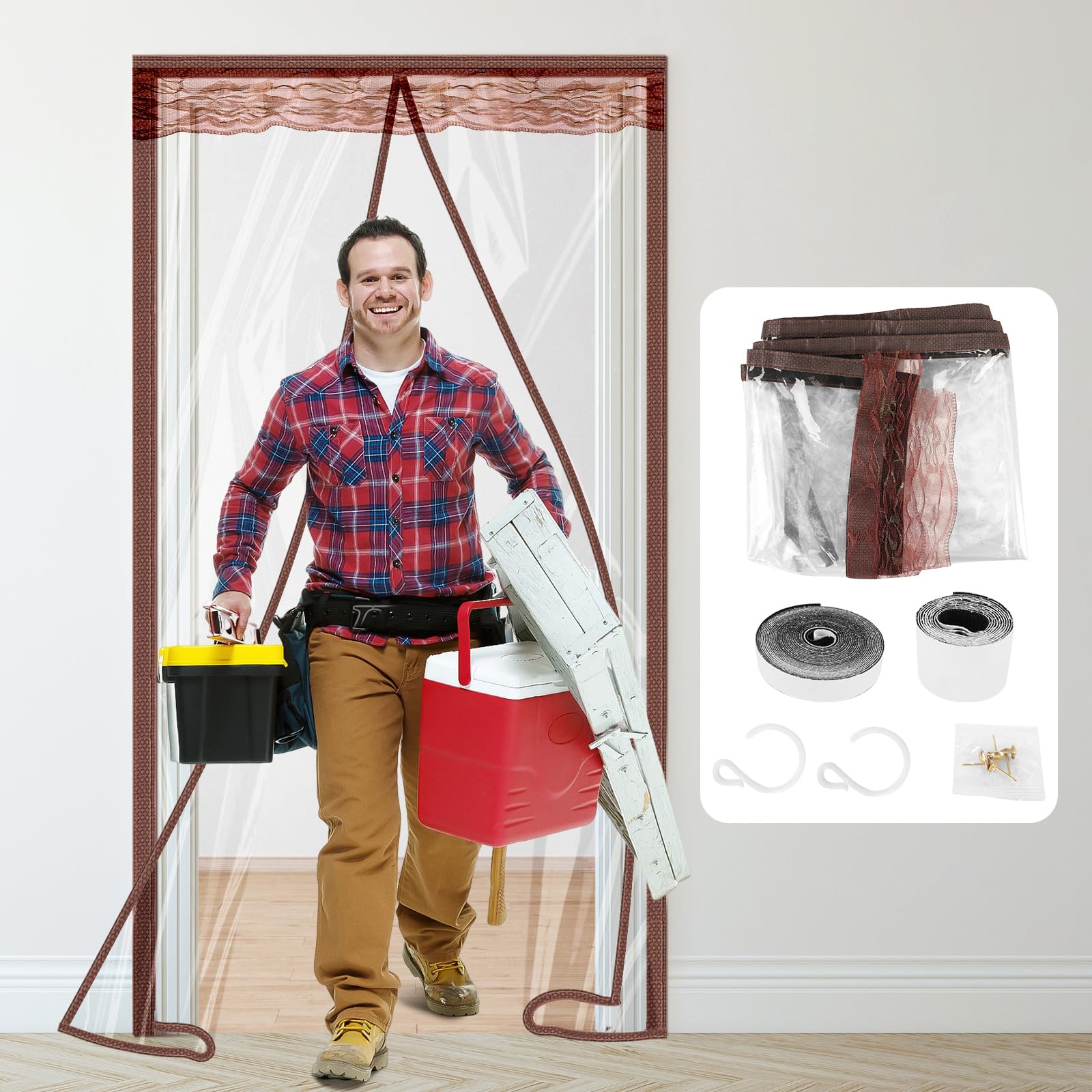 Photo 1 of Dust Barrier, Plastic Zipper Magnetic Door Dust Protection Kit, Construction Door Cover with Zipper for Kitchen, Bathroom, Hallway Remodel, House Renovations, Fit Standard Doorway 4'W x 7.5'H