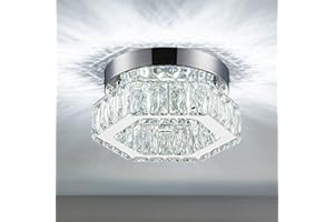 HomLaiting Mini Crystal Chandelier LED Flush Mount Ceiling Light Fixture, 7.8' x 3.94', Cool White for Bedroom, Hallway, Bathroom, Kitchen, Office