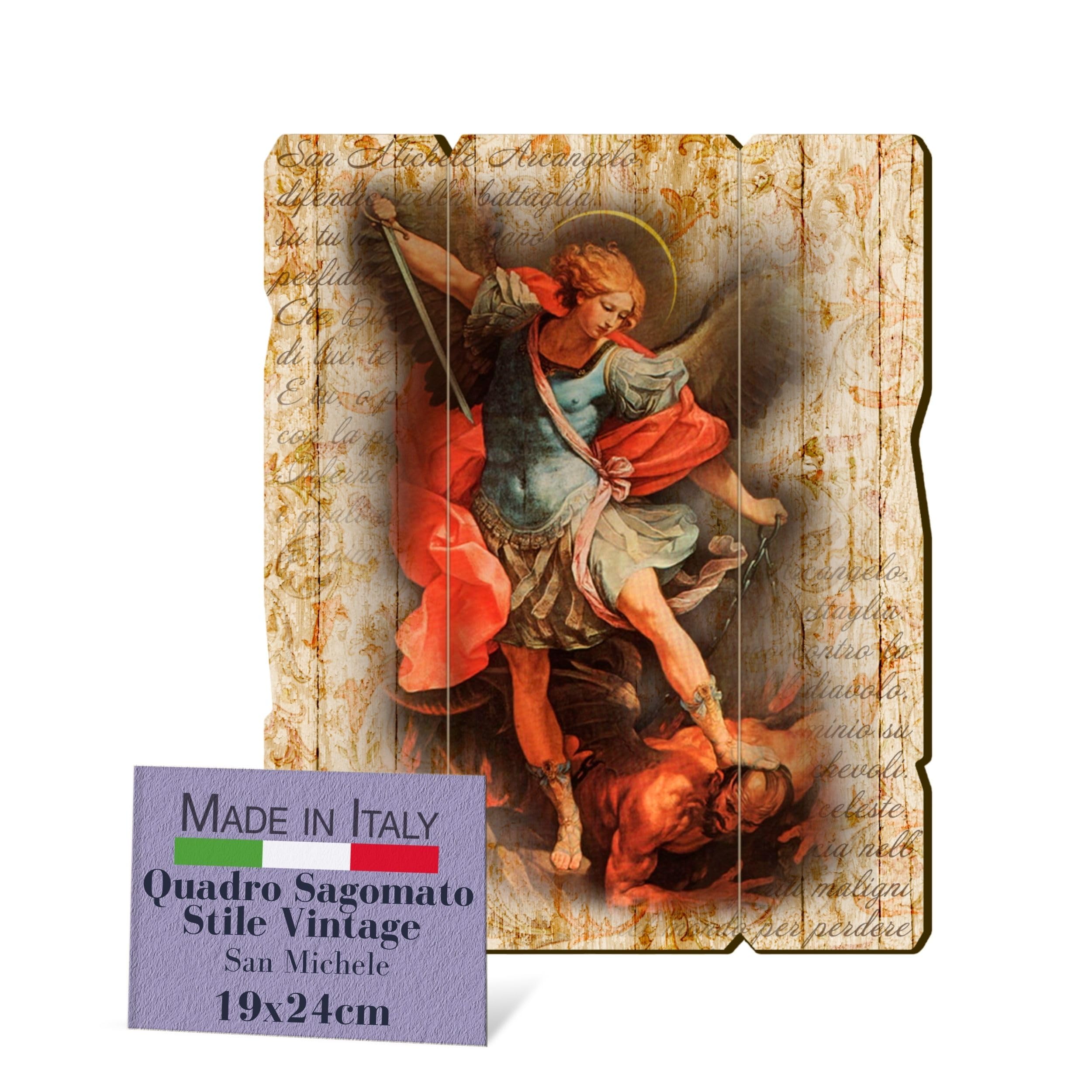F.LLI BONELLA FRATELLI BONELLA - Vintage Shaped Saint Michael Picture - Poplar Wood Picture Thickness 8mm - Religious Bedroom Picture 19x24 cm - 100% Made in Italy — image 1