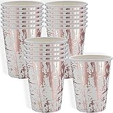 Arctic Collection Rose Gold Disposable Paper Cups - 9 oz. (Pack of 18) - Perfect for Weddings, Birthday Parties, Baby Showers & More
