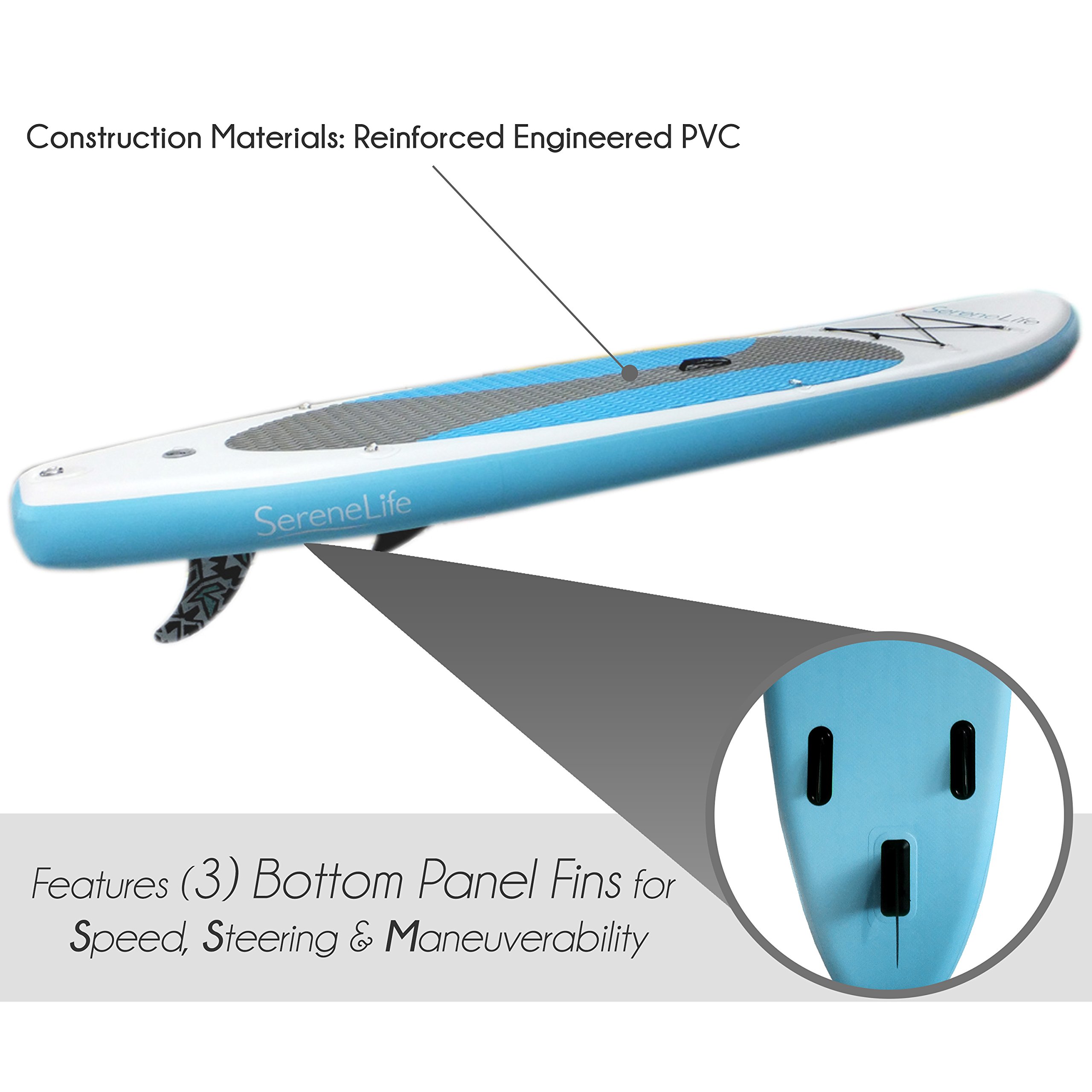 SereneLife Inflatable Stand Up Paddle Board (6 Inches Thick) with