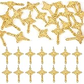 Pandahall 20pcs Tibetan Style Crucifix Cross Pendant Charms for Rosary Holy Beads Necklace Jewelry Making Golden Color 50x28x3mm Hole: 3mm