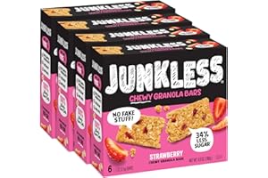 Junkless Strawberry Chewy Granola Bars - 100% Real Strawberries - Less Sugar, Great Tasting, Wholesome Snacks - Bulk Granola Bars - 1.1 oz. Bars, 4 Boxes