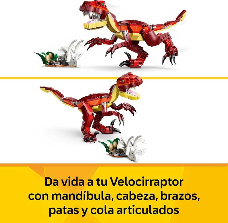 Creator 3in1 Dinossauro Feroz - Figuras de Dinossauro Transformáveis em Velociraptor, Stegosaurus ou Pterossauro - Presente de Aniversário para Raparigas e Rapazes 8+ Anos - 31379