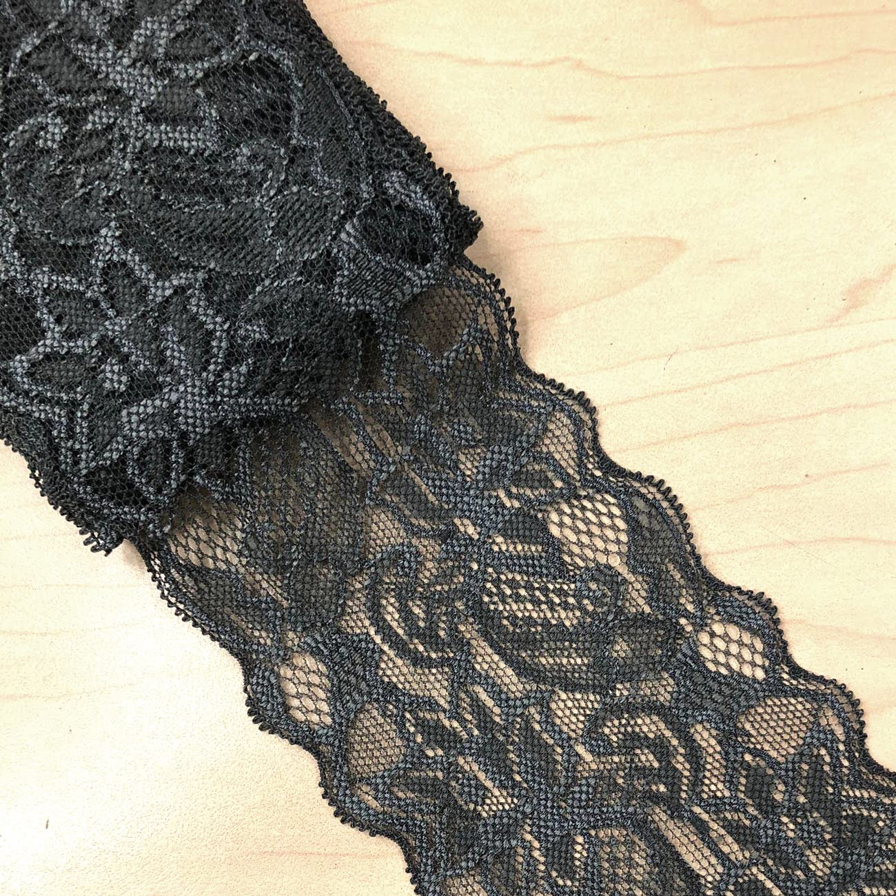 Duories 3 Yards Elasticity Lace Border, 8 cm Wide Floral Pattern Dark Grey Nylon Lace Trim for DIY Craft, Wedding Decoration, Home Decor