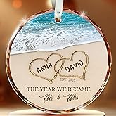Fastpeace Personalized Wedding Ornament 2025 The Year We Became Mr and Mrs Gift for Newlyweds Beach Sunset Custom Name Crystal Christmas Ornament First Married Christmas Keepsake