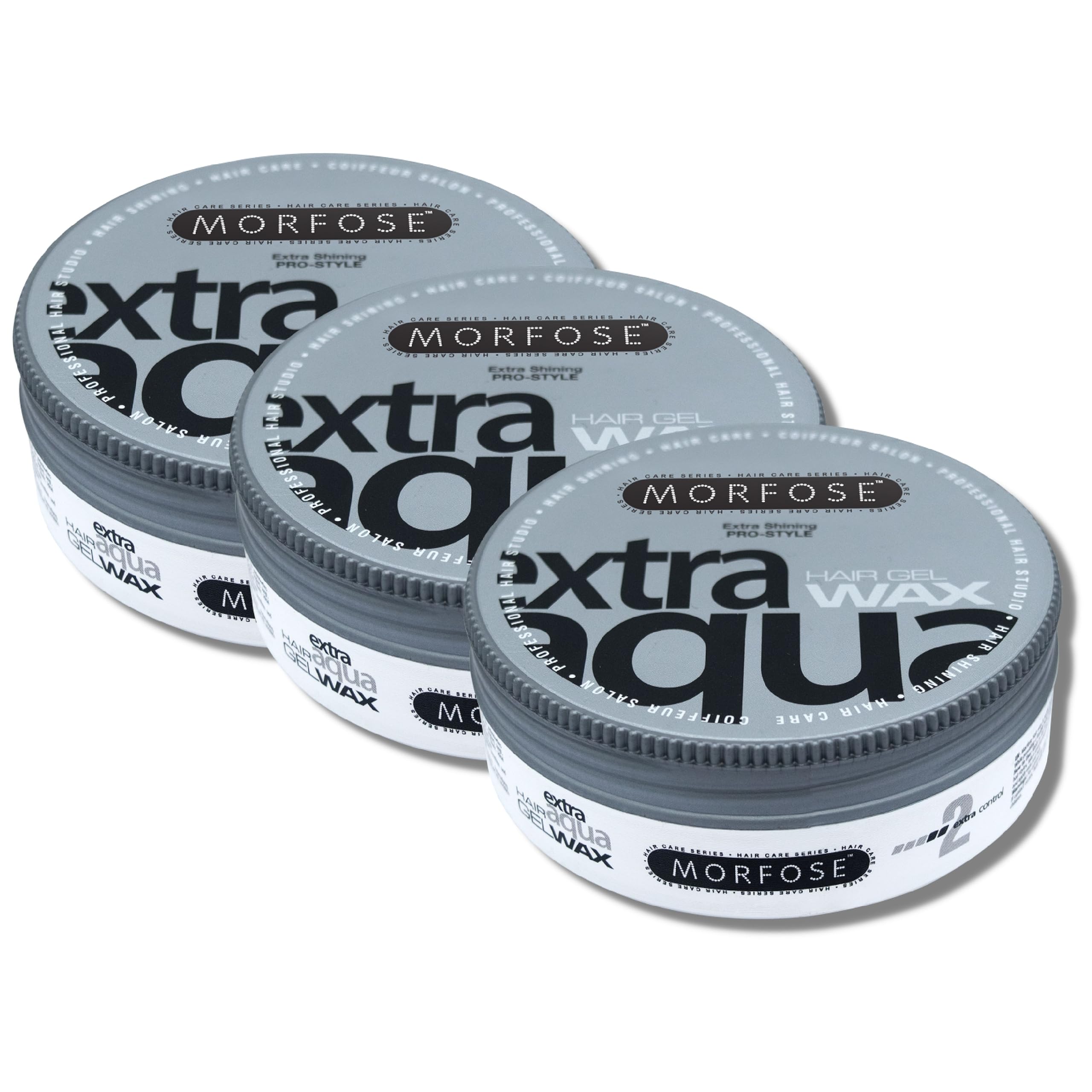 Morfose Extra Aqua Hair Gel Wax 175ml - Shine Look, Edge Control,Ultra Hold for Men & Women, Developed by Barbers - Hair Gel, Hair Wax, Hair Powder, Pomade & Clay for Styling (175 ml (Pack of 3))