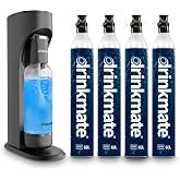 Drinkmate OmniFizz Sparkling Water Maker &amp; Soda Streaming Machine | Carbonates Any Drink | PREMIUM KIT | Includes Four 60L CO2 Cartridges + One BPA-Free Bottle (Matte Black)