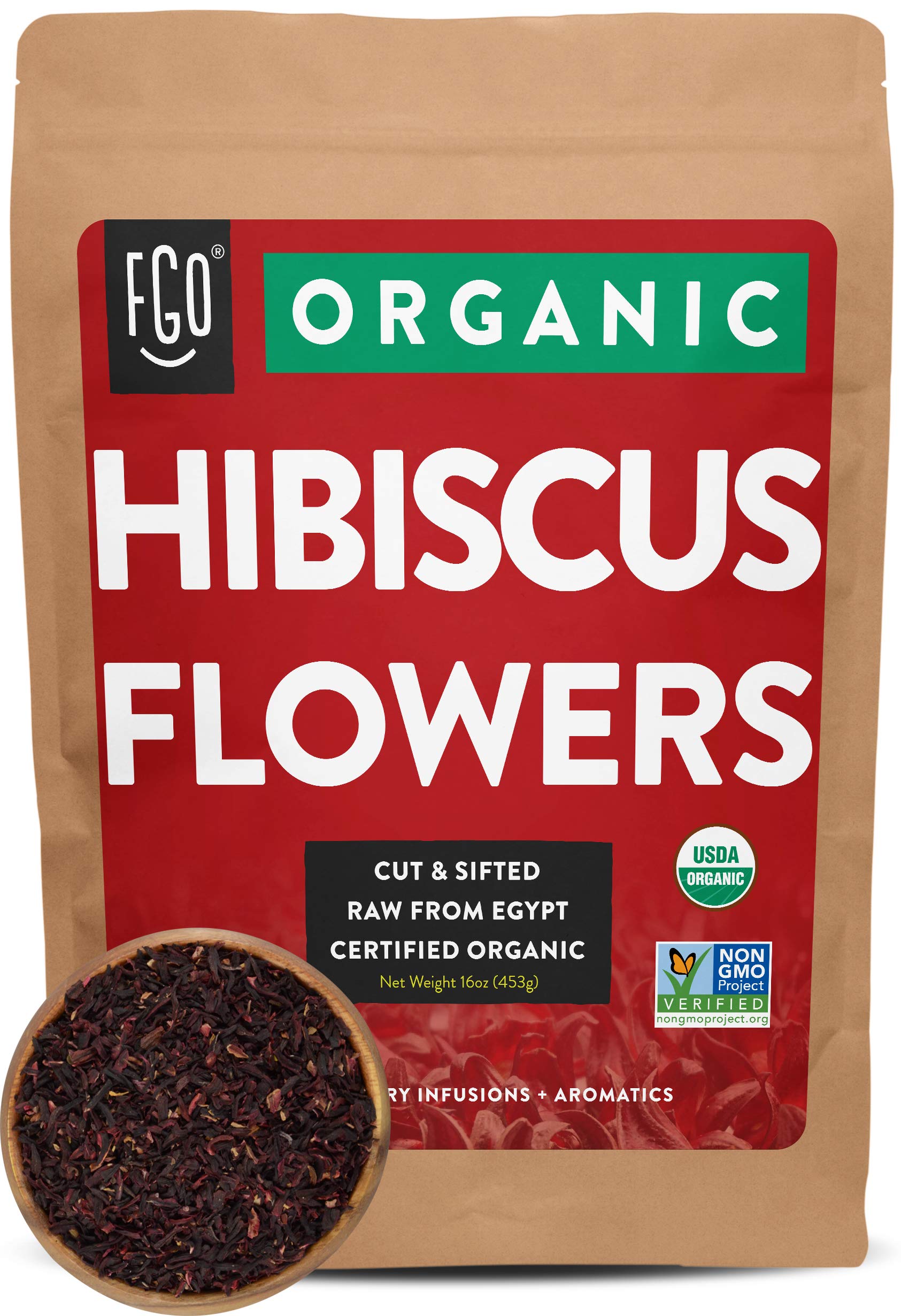 Organic Hibiscus Flowers Loose Tea (200+ Cups) Cut & Sifted 16oz