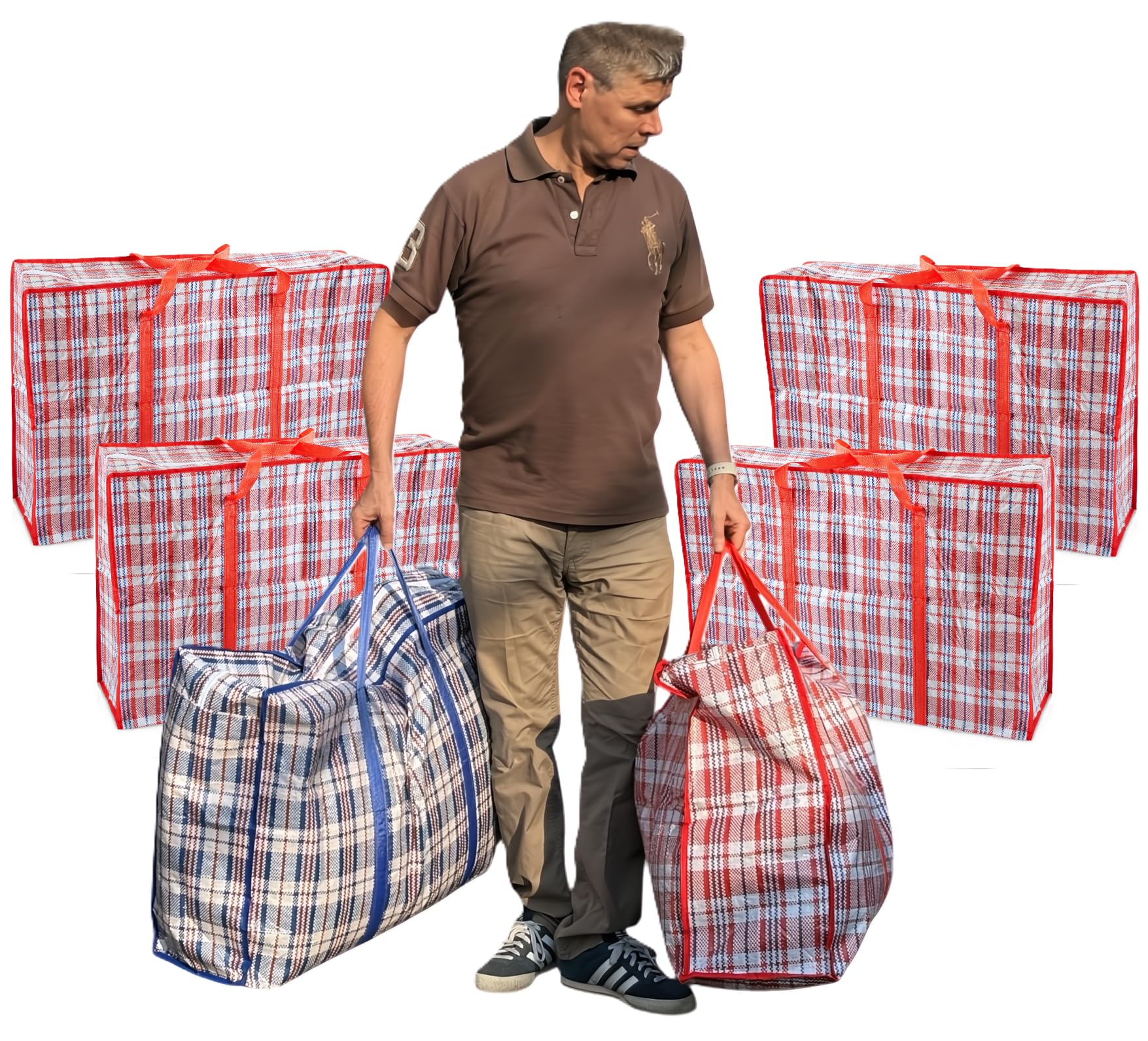 Laundry Bag, Extra Large (XL) Laundry Bags Heavy Duty Storage Bags Reusable Strong Zip Large Boxes for Moving House Clothing & Wardrobe Storage 6 Bags Red Colour