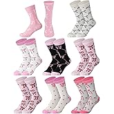Glitopper 8 Pairs Pink Bow Socks for Women Coquette Cute Crew Socks Knit for Bow Lover Girls Birthday Party Gifts