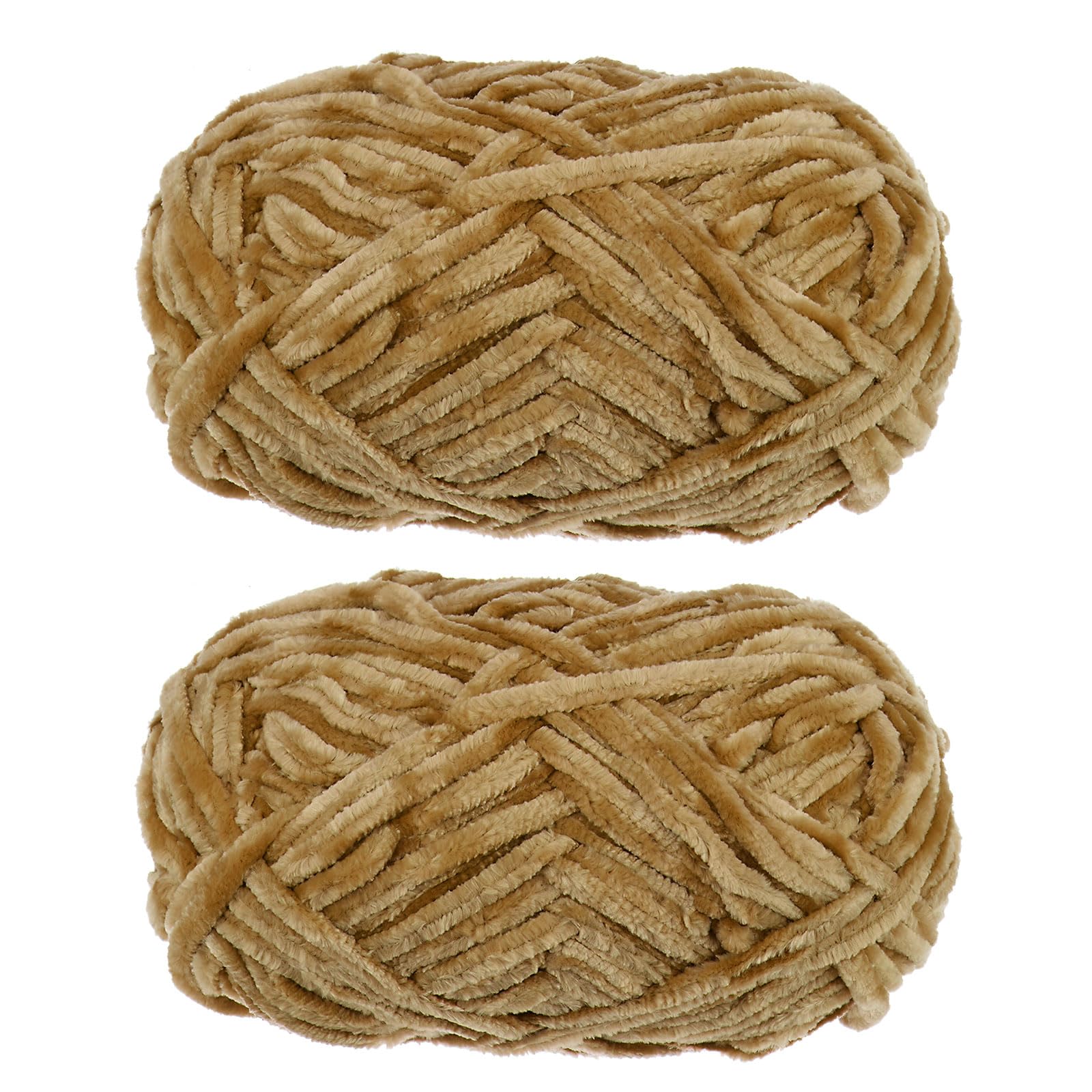 uxcell 2Skeins Velvet Chenille Yarn 2x100g/7.1oz 174 Yards Total Length #6 Super Bulky Polyester Soft Blanket for Knitting Weaving Bag Scarf, Khaki