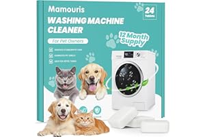 Mamouris Washing Machine Cleaner Tablets: Deep Cleaning Tablets For HE, Front Loader & Top Load Washer, Formulated for Pet Owners, Removes Pet Hair, Odors, Septic Safe, 24 Pack-1 Year Supply