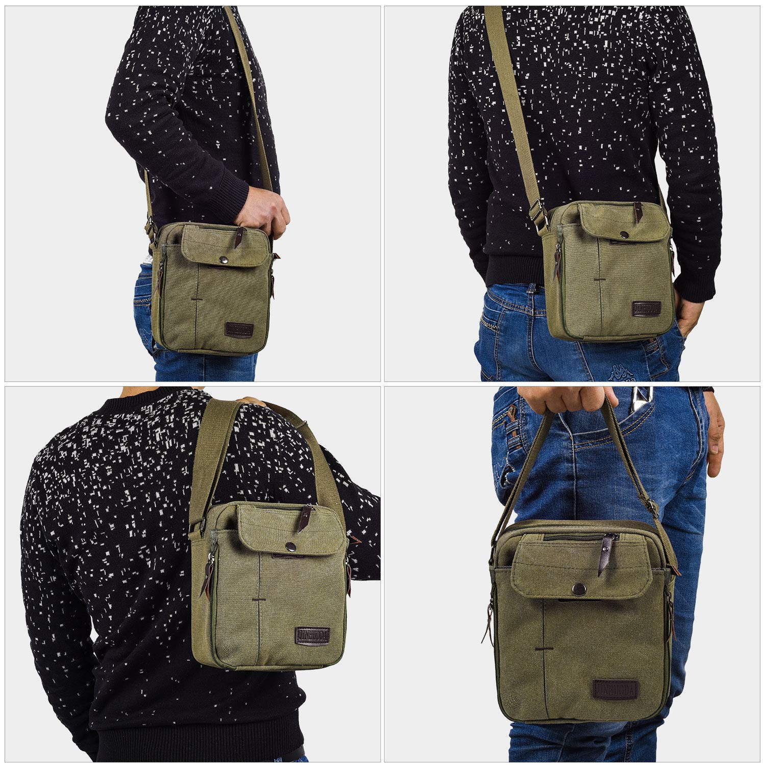 dealcase Canvas Small Messenger Bag for Men Women, Casual Shoulder Bag Chest Bag Travel Carry Bag Multi-pocket Purse