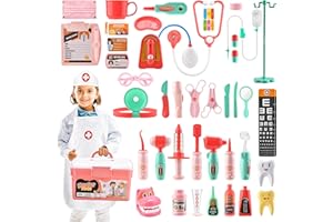 BELLOCHIDDO Doctor Kit for Kids, 44Pcs Pretend Play Educational Doctor Set, Medical Dr Kit with Stethoscope & Doctor Costume, Durable Dentist Kit Playset for Toddler Boys Girls 3 4 5 6 7 8