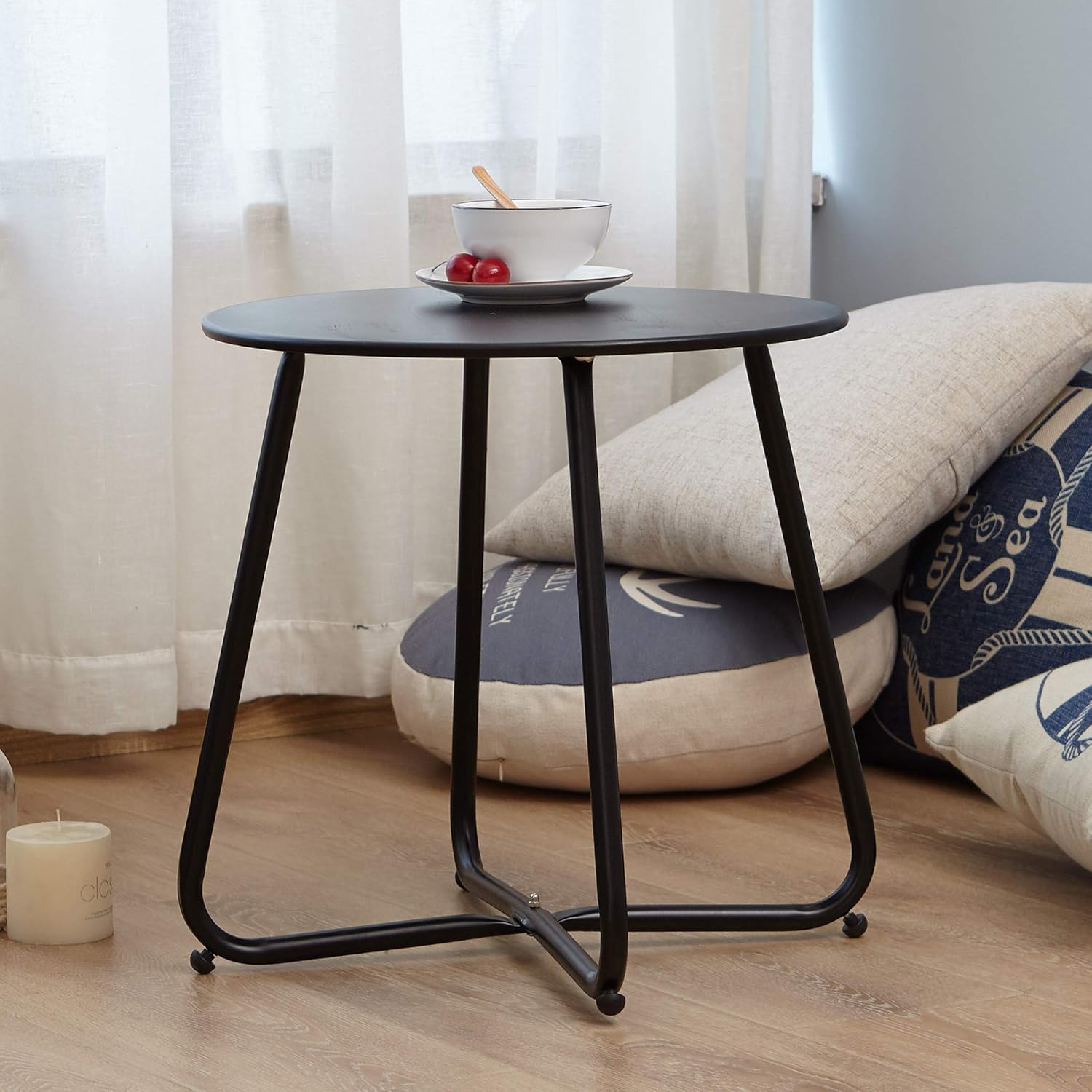 Grand patio Round Metal Side/End Table, Steel Patio Coffee Table for Bistro, Porch, Weather Resistant Outside Table Small (Black): Kitchen & Dining