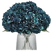 Blooming Paradise 2Bouquets Artificial Fake Flowers Plants Silk Hydrangea Arrangements Wedding Bouquets Decorations Plastic Floral Home Kitchen Garden Party Festival Bar DIY((Dark Peacock Blue)