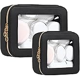 JRQCSJY Leather Clear Makeup Bags Set - Travel Clear Cosmetic Bag Case with Zipper, Transparent TSA Approved Toiletry Bags for Travel Essentials Car Accessories for Women (Black, S+M)
