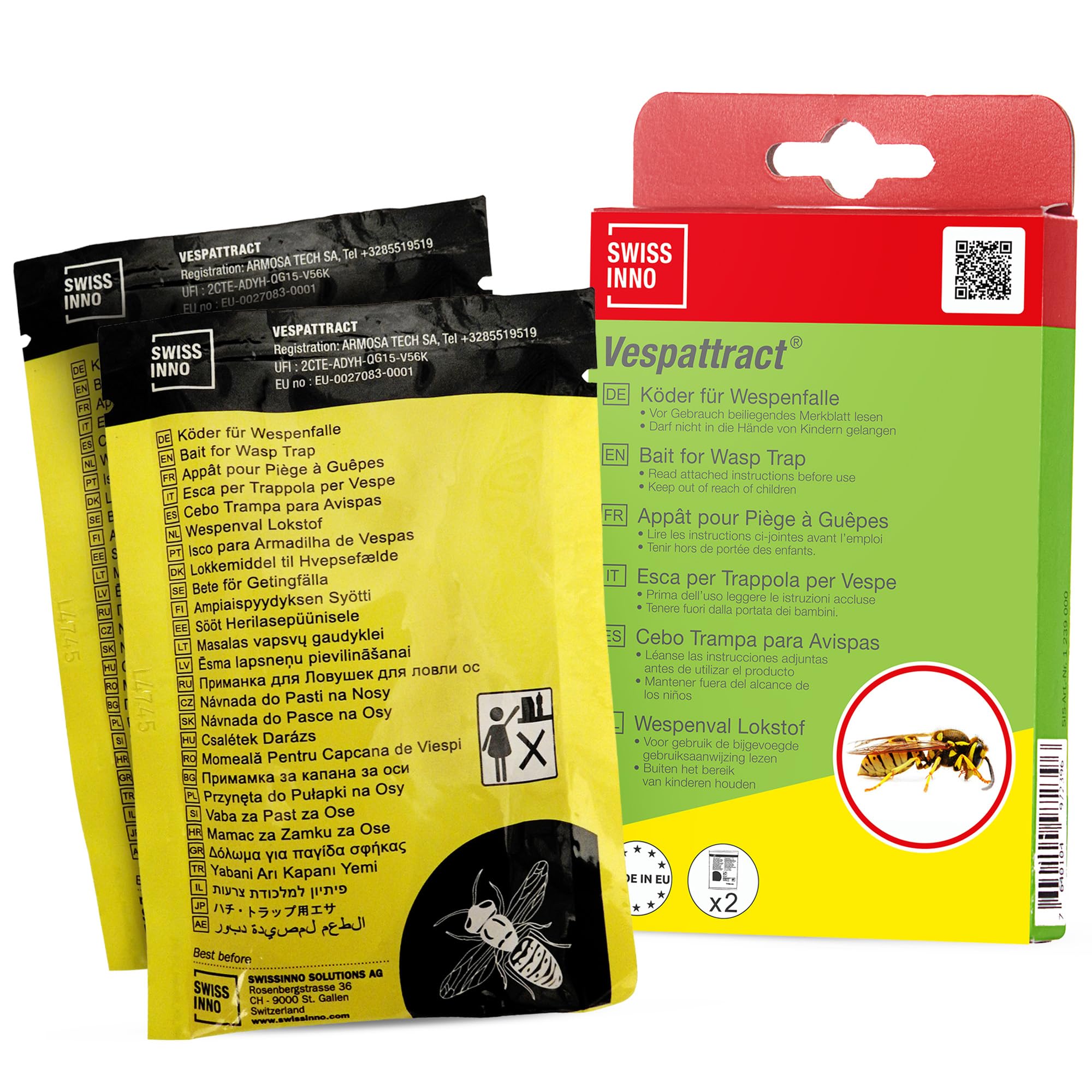 SWISSINNO Wasp Trap Bait Refill - 2 Liquid Attractant for Outdoor Wasp Traps - Works for Up to 6 Weeks - Effective in Gardens, Patios, Camping - Use with SWISSINNO Traps