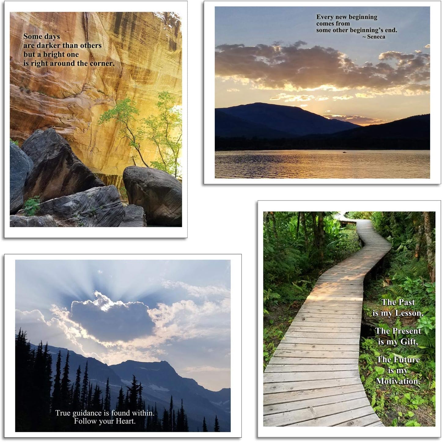 Studio Papilia Inspirational Wall Art | Set of 4-8.5x11 Unframed Prints | Sayings and Quotes Posters | Pictures for Bedroom, Office, Home | Encouragement Gift | Mountain Photo Décor