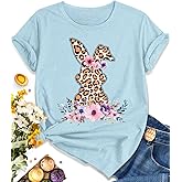 EUOW Easter Bunny Shirt for Women Cute Rabbit Graphic T Shirt Funny Short Sleeve Happy Easter Tee Tops