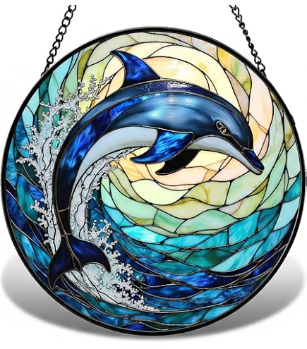 Amazon.com : Payutou Jumping Dolphin Pattern Suncatcher Stained