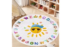 FUBULLISH Round ABC Alphabet, Animals Educational Rug, Kids Area Rug, Washable Nursery Rug for Kids Bedroom, Non-Slip Play Mat Ultra Soft Non-Slip Carpet Indoor Mat for Classroom Playroom (4FT)