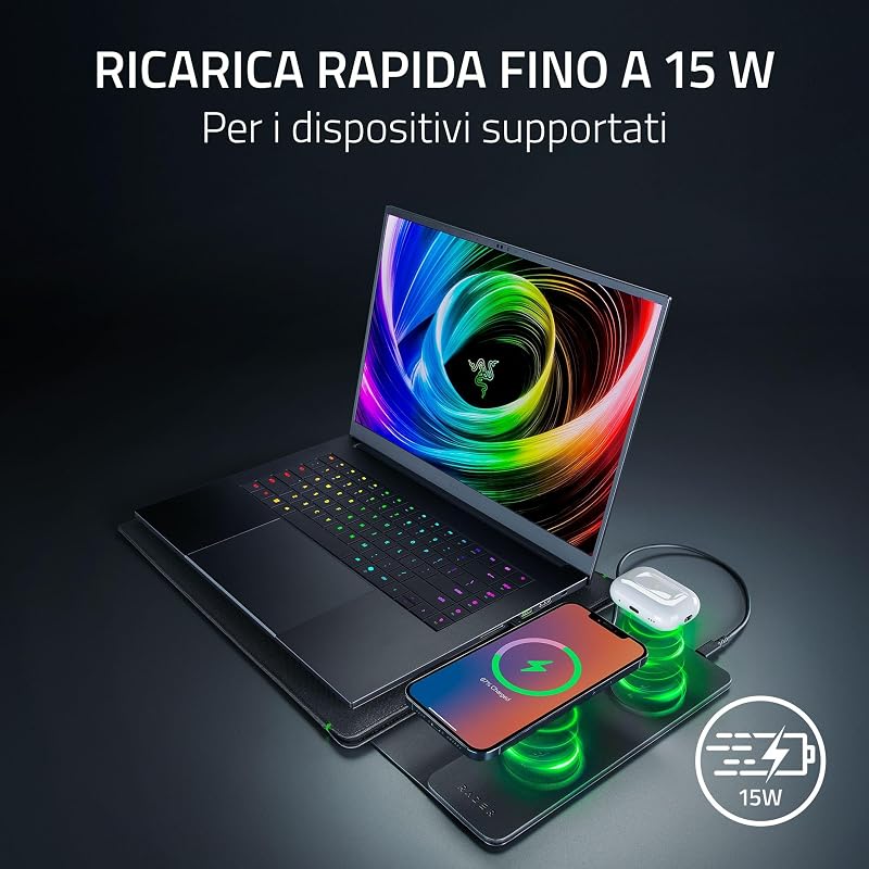 Laptop Sleeve 16" con ricarica wireless - Due zone compatibili con MagSafe per telefono e auricolari - Ricarica rapida fino a 15 W - Interno imbottito - Tessuto in poliestere leggero | Nero