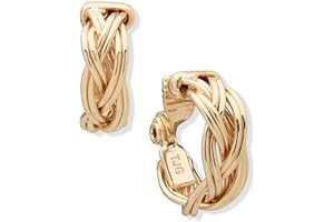 ANNE KLEIN Women's Gold Tone EZ Comfort Clip Hoop Earring featuring braided texture
