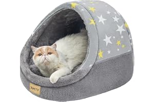 Jiupety Cute Cat Beds for Indoor Cats, Cat Cave Bed for Kittens, Burrowing Cat Bed & Puppy Bed with Anti-Slip Bottom, Washable Removable Cushion, L(19"x17"x16"), Gray Star