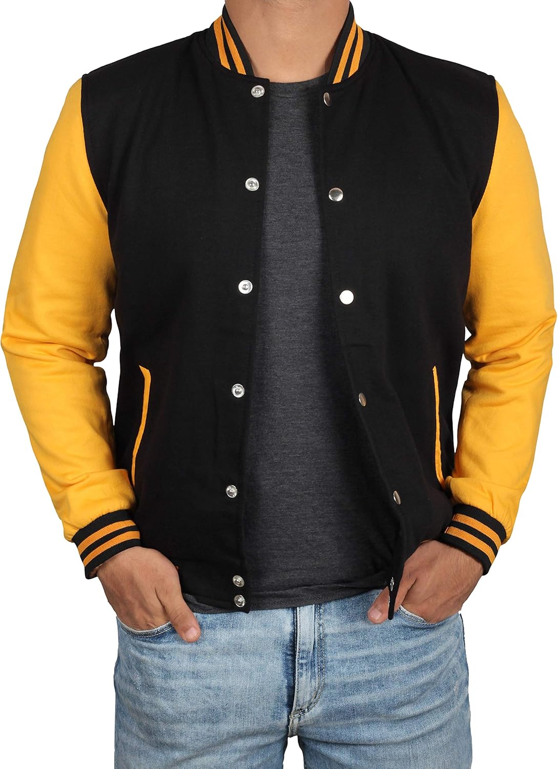 Decrum Black and Yellow Letterman Jacket Men - High School Baseball Varsity Jacket Mens at  Men’s Clothing store