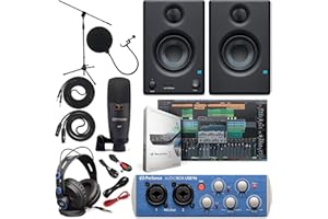 Presonus AudioBox 96 Audio Interface (May Vary Blue or Black) Full Studio Bundle with Studio One Artist Software Pack w/Eris 3.5 Pair Studio Monitors and 1/4” TRS to TRS Instrument Cable