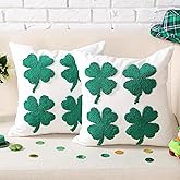 Mixweer 2 Pcs St. Patrick's Day Embroidery Pillow Covers 18 x 18 Inch Irish Clover Throw Pillowcases White Green Cushion Covers Home Decor for Couch Sofa Bed Farmhouse Indoor Outdoor Decorative