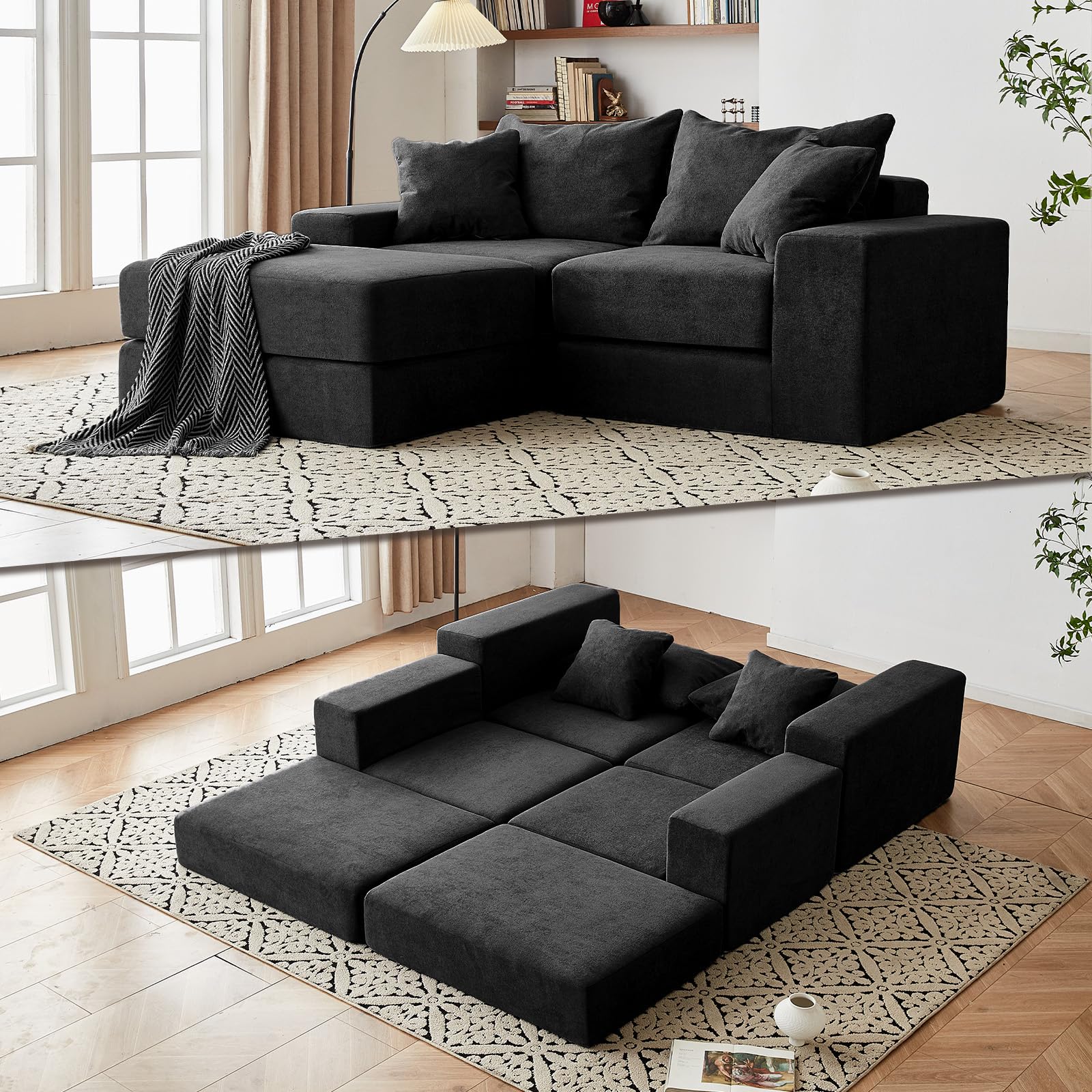 Photo 1 of Modular Sectional Loveseat Cloud Sofa, Boneless Couch with Non Slip Base, Modern Sleeper Sofa for Customizable Living Spaces, Cozy Modular Couch with L-Shape Chaise, Deep Seat & No Assembly, Black