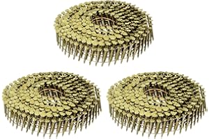 uxcell 1200 Count Siding Nails 1" x 0.083" 15-Degree Ring Shank Full Round Head Collated Wire Coil for Lath and Sheathing Mat